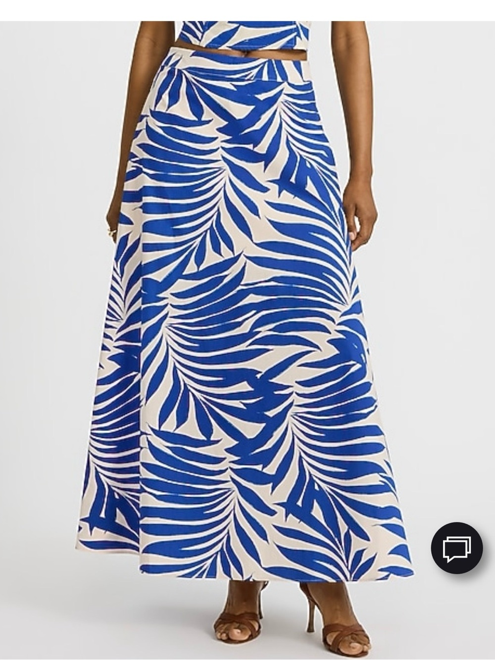 Express Blue and Cream Palm-Print Maxi Skirt